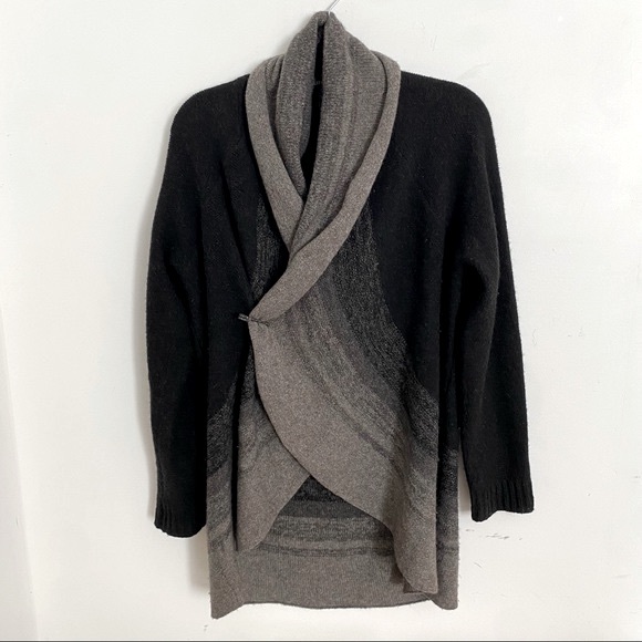 EILEEN FISHER WOOL SILK OMBRE WATERFALL DRAPED OPEN CARDIGAN WARM SWEATER XS-S - Picture 2 of 10